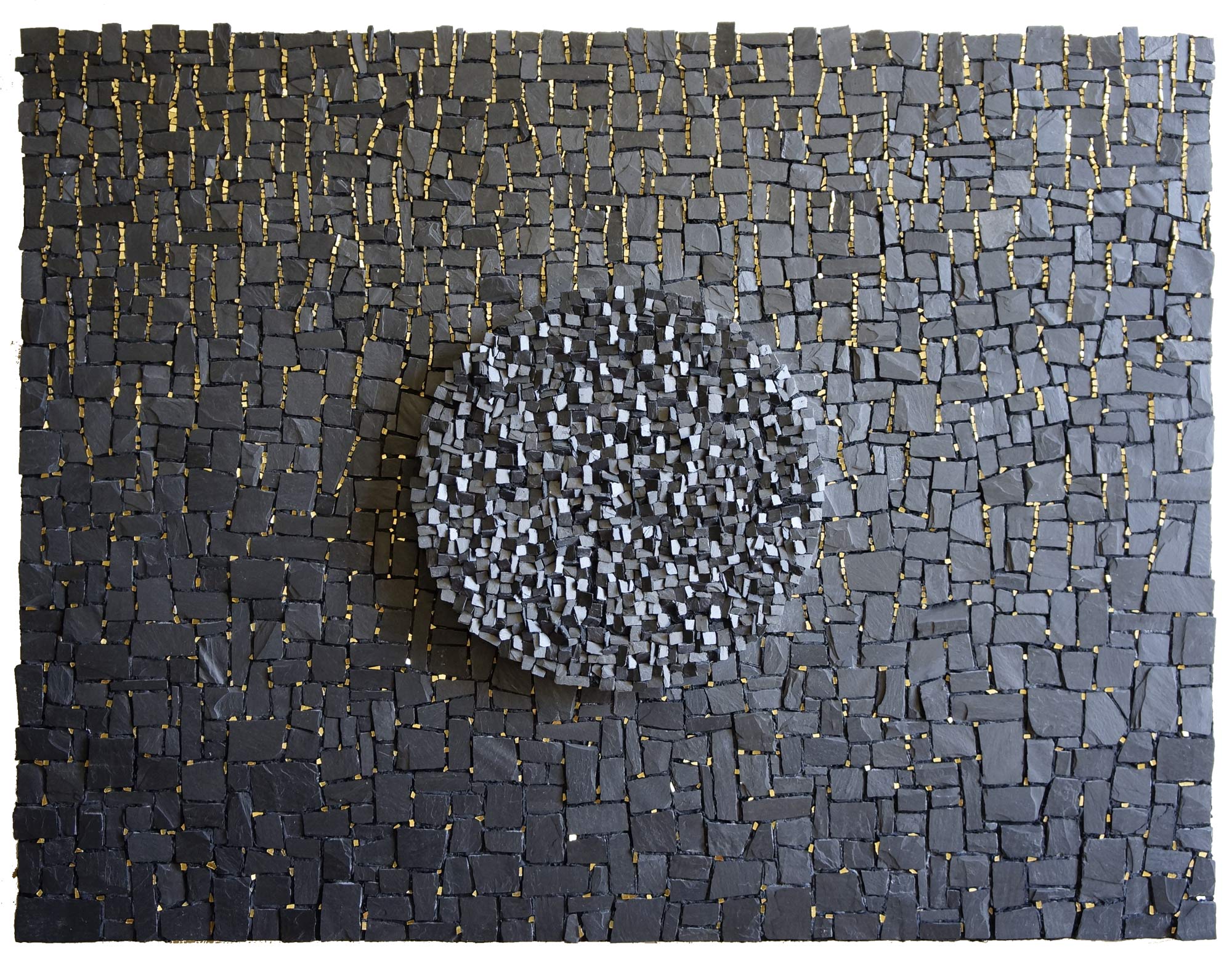 Nouvel ordre, ardoise, or, 96x50, 2024